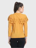 Whitewhale Casual Regular Sleeves Laser Cut Women Yellow Top