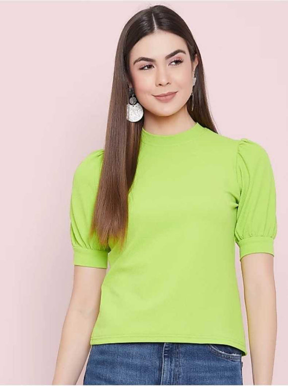 Whitewhale Casual Regular Sleeves Solid Women Green Top
