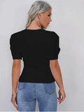 Whitewhale Casual Puff Sleeves Solid Women Black Top