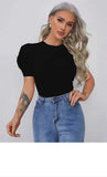 Whitewhale Casual Puff Sleeves Solid Women Black Top