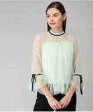 Whitewhale Casual Regular Sleeves Solid Women Light Green Top