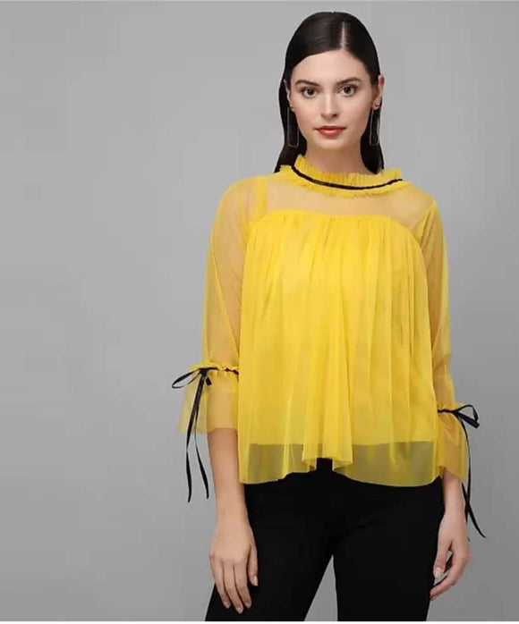 Whitewhale Casual Regular Sleeves Solid Women Yellow Top