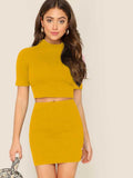 Whitewhale Women Two Piece Yellow Dress