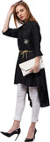 Whitewhale Women Solid Rayon High Low Black Kurta Dress