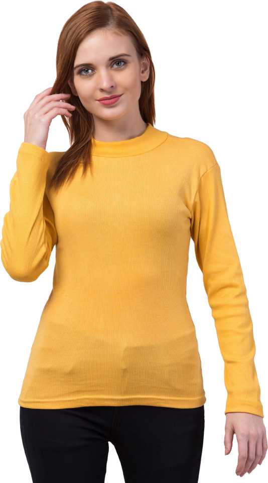 Whitewhale Casual Regular Sleeves Solid Wome Mustard Top
