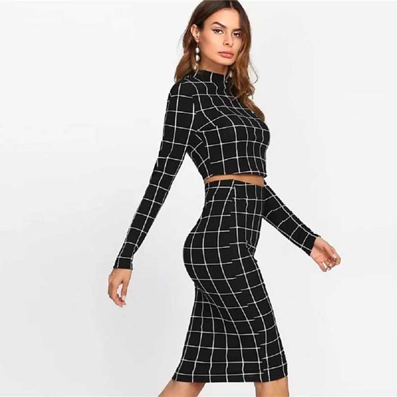 Whitewhale Women Two Piece Black Dress