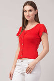 Whitewhale Casual Regular Sleeves Solid Women Red Top