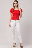 Whitewhale Casual Regular Sleeves Solid Women Red Top