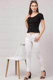 Whitewhale Casual Regular Sleeves Solid Women Black Top