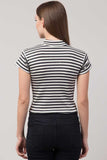 Whitewhale Casual Regular Sleeves Striped Women Black White Top