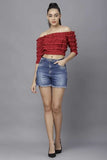 Whitewhale Casual Regular Sleeves Solid Women Maroon Top