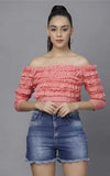 Whitewhale Casual Regular Sleeves Solid Women Pink Top