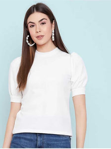 Whitewhale Casual Regular Sleeves Solid Women White Top
