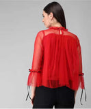 Whitewhale Casual Regular Sleeves Solid Women Red Top