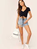 Whitewhale Casual Regular Sleeves Solid Women Black Top