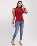 Whitewhale Casual Regular Sleeves Solid Women Red Top