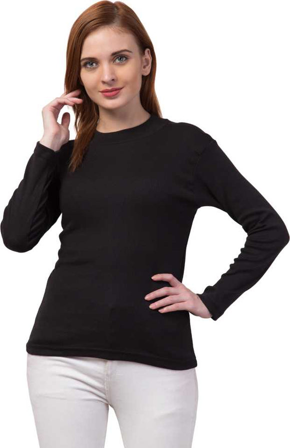 Whitewhale Casual Regular Sleeves Solid Wome Black Top