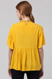 Whitewhale Casual Flared Sleeves Embroidered Women Mustard Top