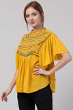 Whitewhale Casual Flared Sleeves Embroidered Women Mustard Top