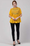 Whitewhale Casual Flared Sleeves Embroidered Women Mustard Top
