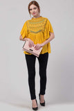 Whitewhale Casual Flared Sleeves Embroidered Women Mustard Top