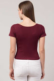 Whitewhale Casual Regular Sleeves Solid Women Maroon Top