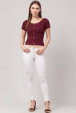 Whitewhale Casual Regular Sleeves Solid Women Maroon Top