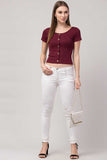 Whitewhale Casual Regular Sleeves Solid Women Maroon Top