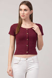 Whitewhale Casual Regular Sleeves Solid Women Maroon Top