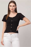 Whitewhale Casual Regular Sleeves Solid Women Black Top
