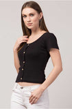 Whitewhale Casual Regular Sleeves Solid Women Black Top