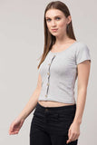 Whitewhale Casual Regular Sleeves Solid Women Gray Top