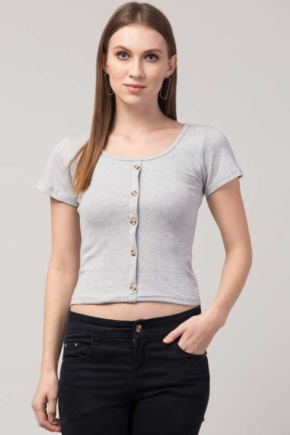 Whitewhale Casual Regular Sleeves Solid Women Gray Top