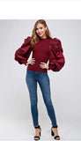 Whitewhale Casual Puff Sleeves Solid Women Maroon Top