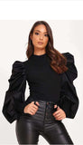 Whitewhale Casual Puff Sleeves Solid Women Black Top