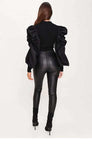 Whitewhale Casual Puff Sleeves Solid Women Black Top