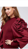Whitewhale Casual Puff Sleeves Solid Women Maroon Top