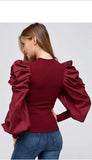 Whitewhale Casual Puff Sleeves Solid Women Maroon Top
