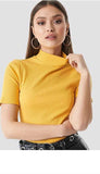 Whitewhale Casual Regular Sleeves Solid Women Yellow Top