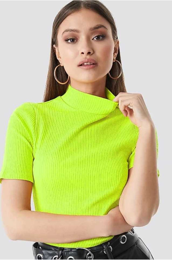 Whitewhale Casual Regular Sleeves Solid Women Neon Top