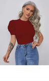 Whitewhale Casual Puff Sleeves Solid Women Maroon Top