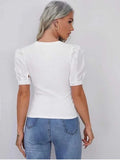 Whitewhale Casual Puff Sleeves Solid Women White Top