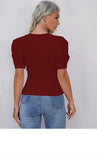 Whitewhale Casual Puff Sleeves Solid Women Maroon Top