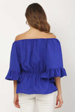 Whitewhale Casual Balloon Sleeve Solid Women Royal Blue Top