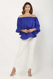 Whitewhale Casual Balloon Sleeve Solid Women Royal Blue Top