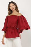 Whitewhale Casual Balloon Sleeve Solid Women Maroon Top