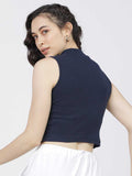 Whitewhale Casual Sleeveless Solid Women Navy Top