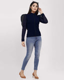 Whitewhale Casual Regular Sleeves Solid Women Navy Blue Top