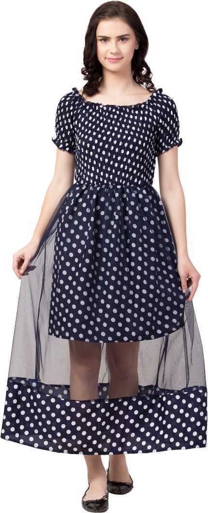 Whitewhale Women Fit and Flare Dark Blue Dress
