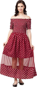 Whitewhale Women Fit and Flare Maroon Dress